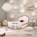 Ver imagem 3 de Cama Infantil Montessoriana com Colchão e Escadinha Juvenil Ayla Branca e Natural + Luminária