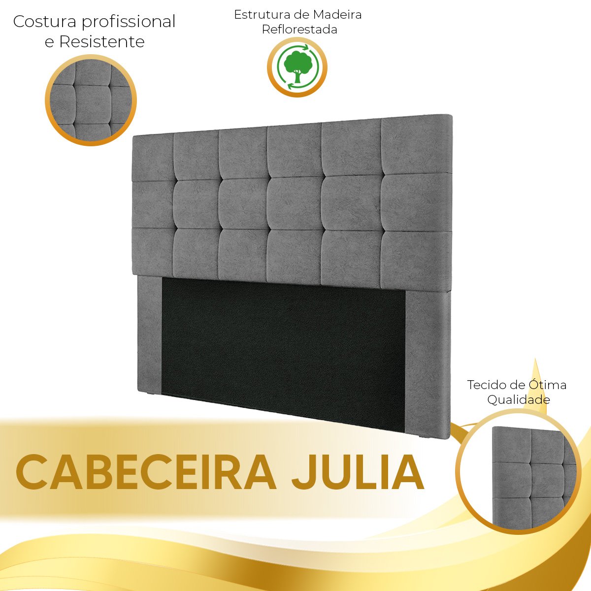 Cabeceira Cama Box Casal 1,40 Estofada Cinza Julia Suede Amassado - Star Confort - 5