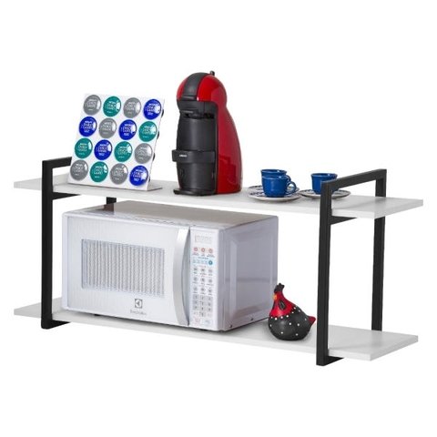 Nicho Cozinha Preto com Prateleiras Branco 100cm