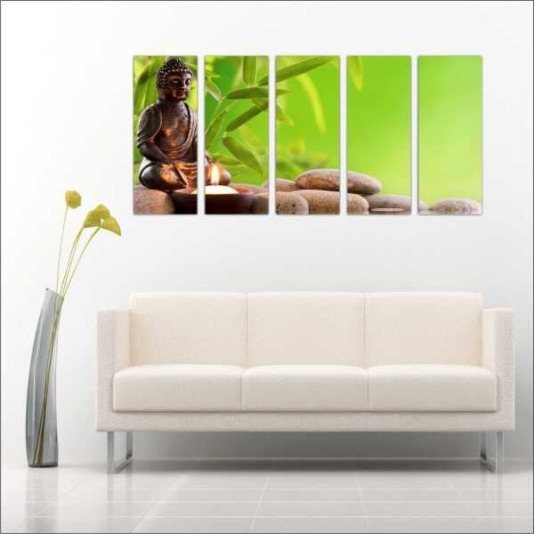 Quadro Decorativo Buda Budismo Budista Salas Interiores Mosaico 5 Peças Com Moldura - 3