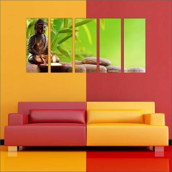 Quadro Decorativo Buda Budismo Budista Salas Interiores Mosaico 5 Peças Com Moldura - 4