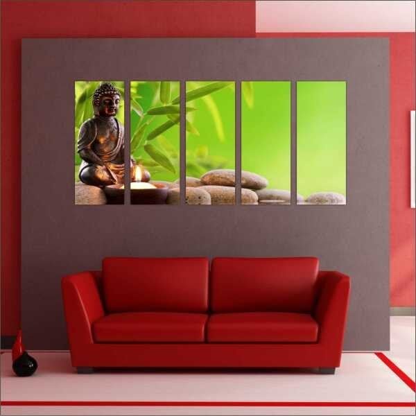 Quadro Decorativo Buda Budismo Budista Salas Interiores Mosaico 5 Peças Com Moldura - 2