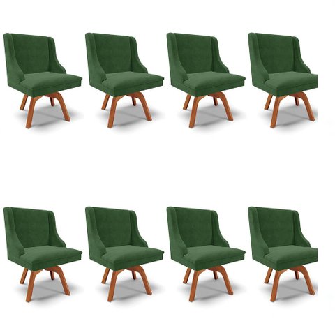 Kit 8 Cadeiras Estofadas Giratória para Sala de Jantar Lia Suede Verde - Ibiza