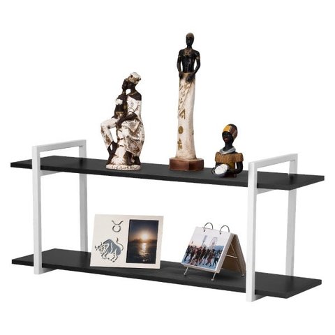 Nicho Sala e Quarto Branco Com Prateleiras Preto 60cm