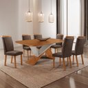 Ver imagem 1 de Mesa de Jantar Yasmin 180 cm Tampo MDF Laminado Canto Copo com 6 Cadeiras Aline