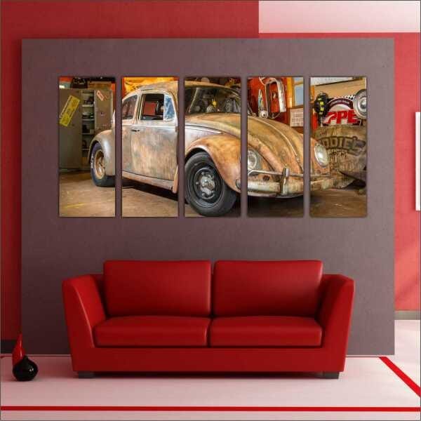Quadro Decorativo Carros Fusca Vintage Retrô Antigos Salas Quartos Interiores Mosaico 5 Peças - 4