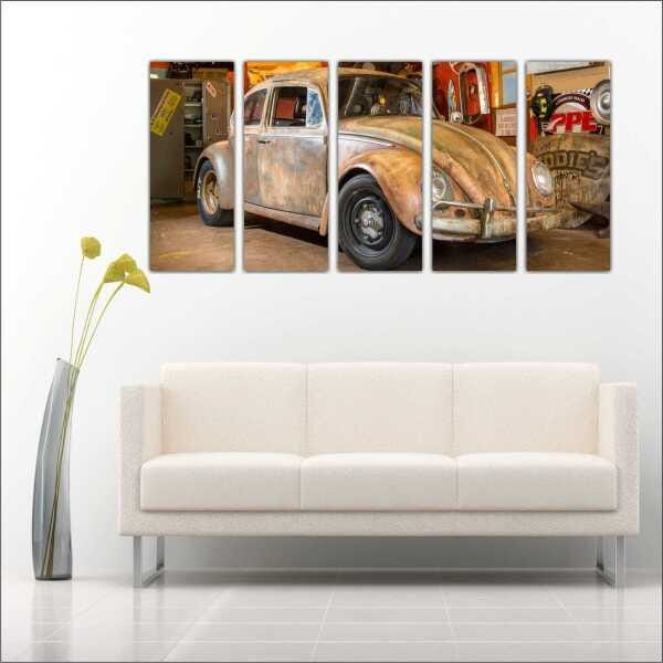 Quadro Decorativo Carros Fusca Vintage Retrô Antigos Salas Quartos Interiores Mosaico 5 Peças - 3