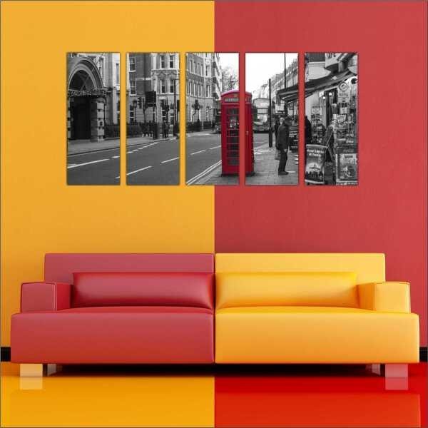 Quadro Decorativo Cidade Inglaterra Londres Salas Interiores Mosaico 5 Peças Com Moldura - 2