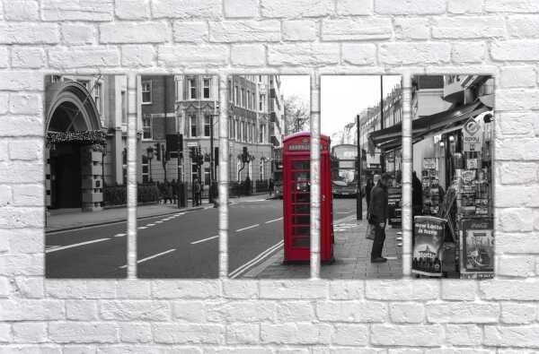 Quadro Decorativo Cidade Inglaterra Londres Salas Interiores Mosaico 5 Peças Com Moldura - 4