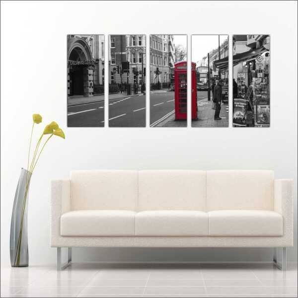 Quadro Decorativo Cidade Inglaterra Londres Salas Interiores Mosaico 5 Peças Com Moldura - 3