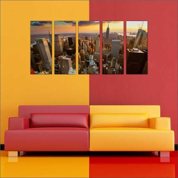 Quadro Decorativo Cidade Nova Iorque Ponte Salas Interiores Mosaico 5 Peças Com Moldura - 2