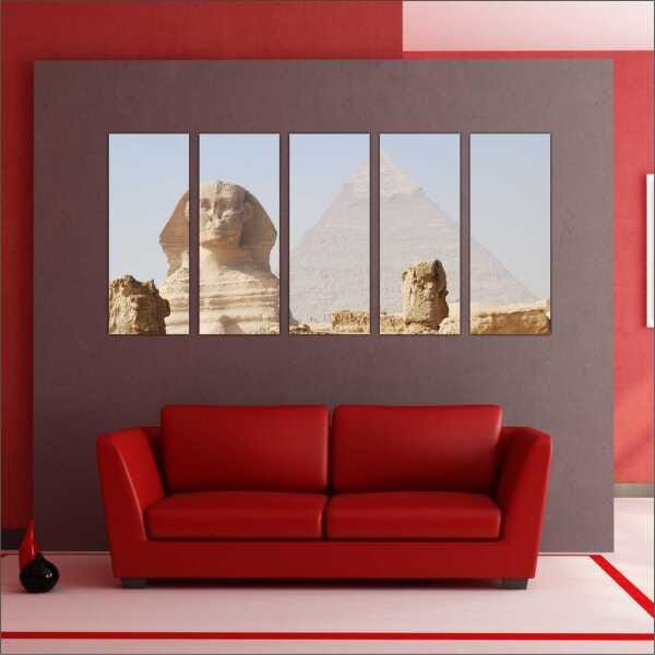 Quadro Decorativo Cidade Pirâmides Egito Salas Interiores Mosaico 5 Peças Com Moldura - 4