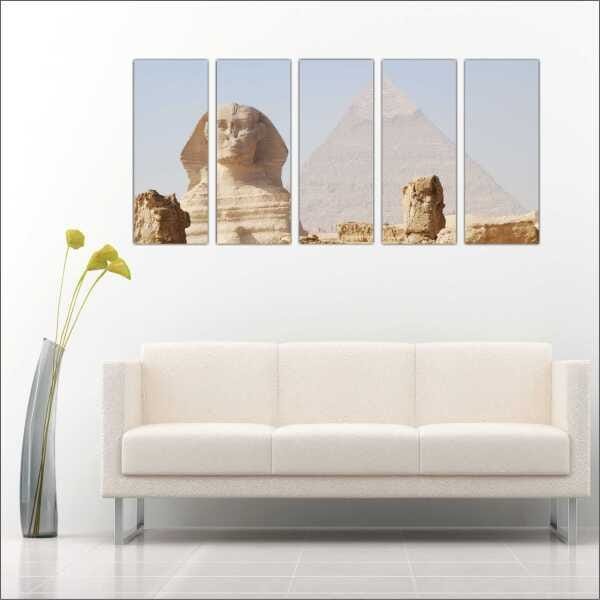 Quadro Decorativo Cidade Pirâmides Egito Salas Interiores Mosaico 5 Peças Com Moldura - 3