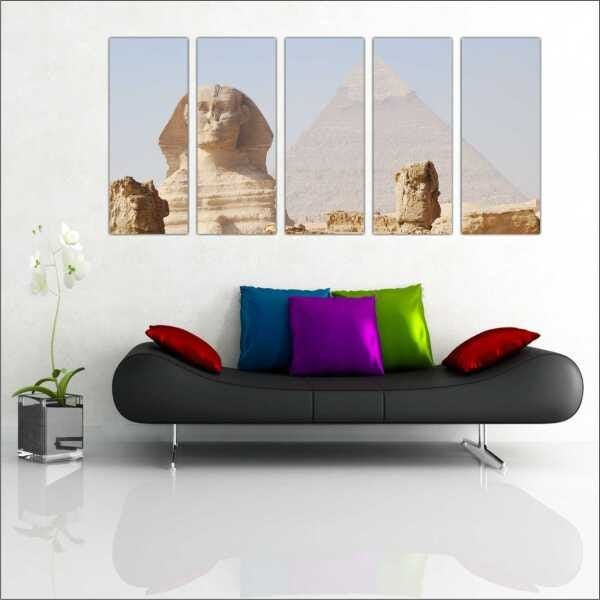 Quadro Decorativo Cidade Pirâmides Egito Salas Interiores Mosaico 5 Peças Com Moldura - 1