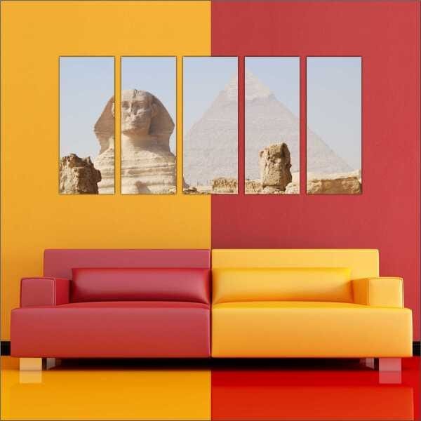 Quadro Decorativo Cidade Pirâmides Egito Salas Interiores Mosaico 5 Peças Com Moldura - 2