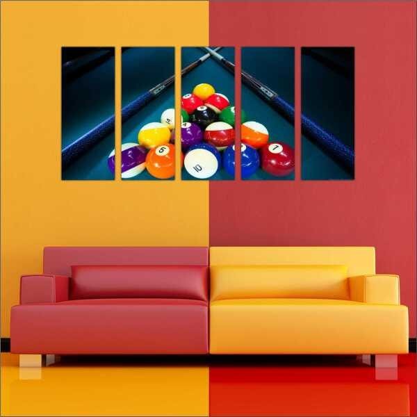 Quadro Decorativo Sinuca Bilhar Salas De Jogos Interiores Mosaico 5 Peças Com Moldura - 2