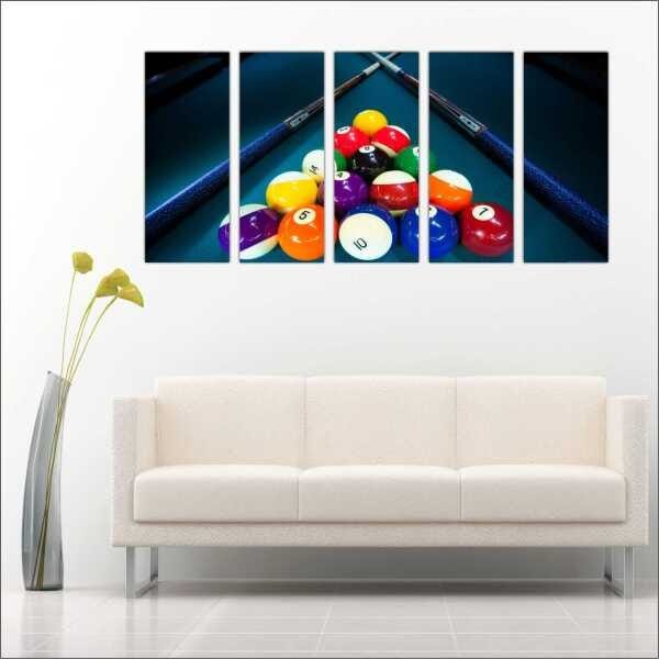 Quadro Decorativo Sinuca Bilhar Salas De Jogos Interiores Mosaico 5 Peças Com Moldura - 4