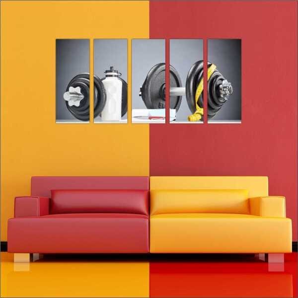 Quadro Decorativo Academias Fitness Pilates Musculação Salas Interiores Mosaico 5 Peças Com Moldura - 2
