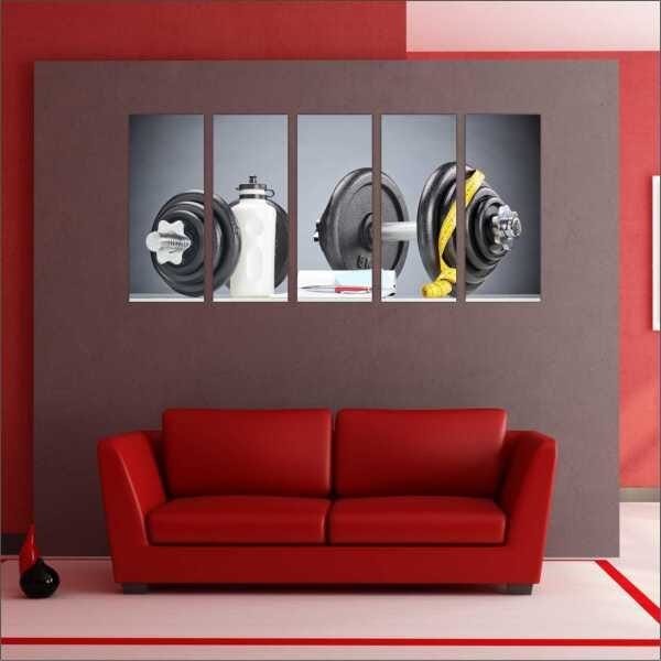 Quadro Decorativo Academias Fitness Pilates Musculação Salas Interiores Mosaico 5 Peças Com Moldura - 4