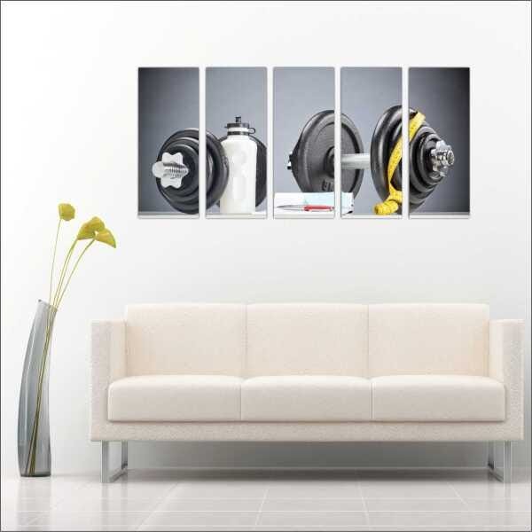 Quadro Decorativo Academias Fitness Pilates Musculação Salas Interiores Mosaico 5 Peças Com Moldura - 3