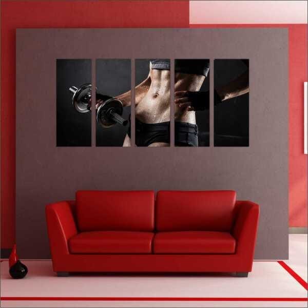 Quadro Decorativo Academias Fitness Pilates Musculação Salas Interiores Mosaico 5 Peças Com Moldura - 5