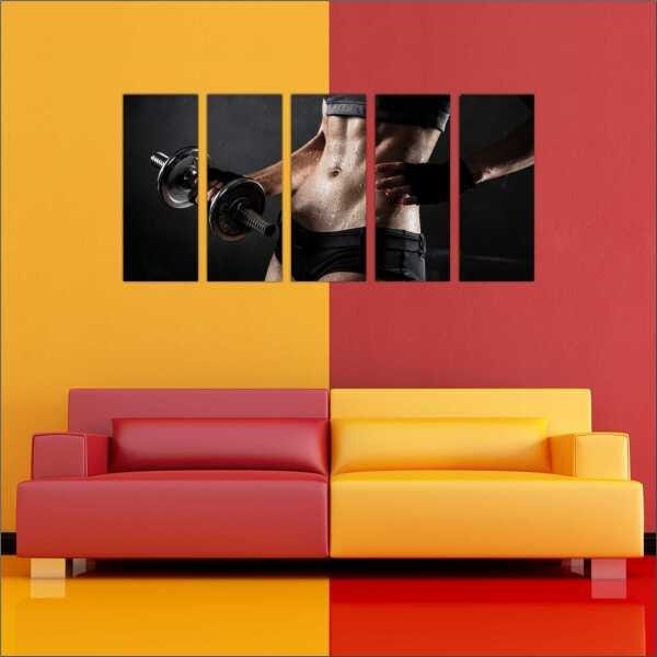 Quadro Decorativo Academias Fitness Pilates Musculação Salas Interiores Mosaico 5 Peças Com Moldura - 2