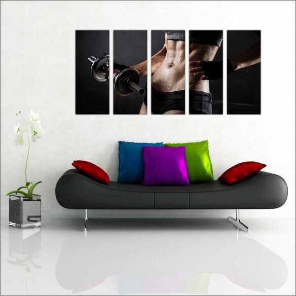 Quadro Decorativo Academias Fitness Pilates Musculação Salas Interiores Mosaico 5 Peças Com Moldura - 4