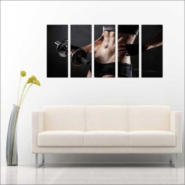 Quadro Decorativo Academias Fitness Pilates Musculação Salas Interiores Mosaico 5 Peças Com Moldura - 1