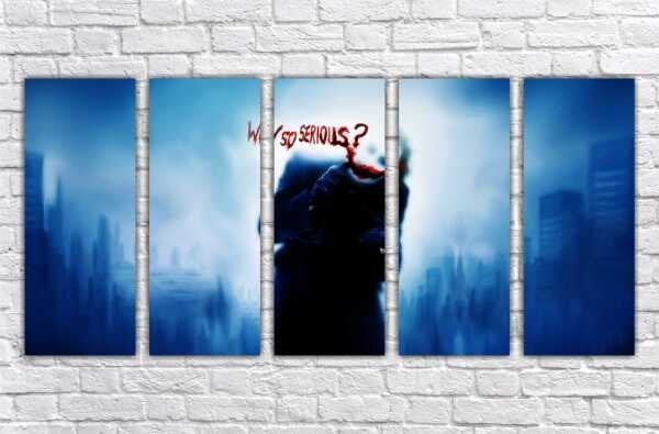 Quadro Decorativo Coringa Joker Batmam Heróis Cinema Salas Interiores Mosaico 5 Peças Com Moldura - 1