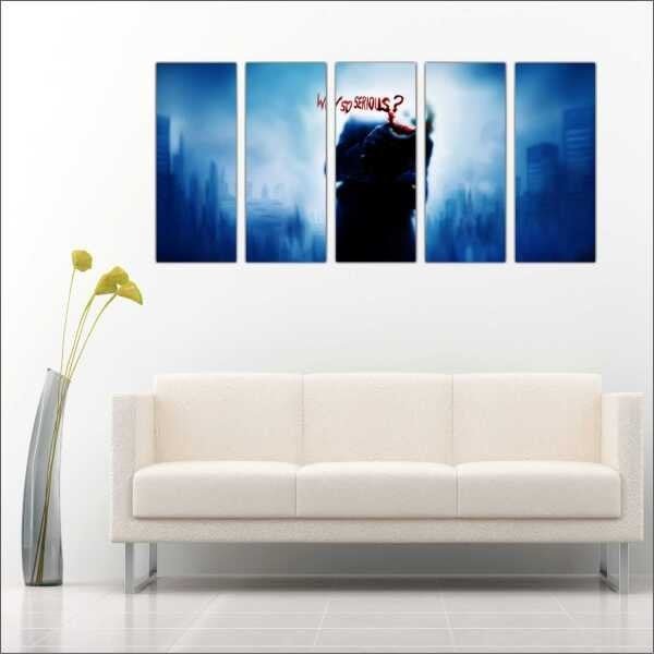 Quadro Decorativo Coringa Joker Batmam Heróis Cinema Salas Interiores Mosaico 5 Peças Com Moldura - 2
