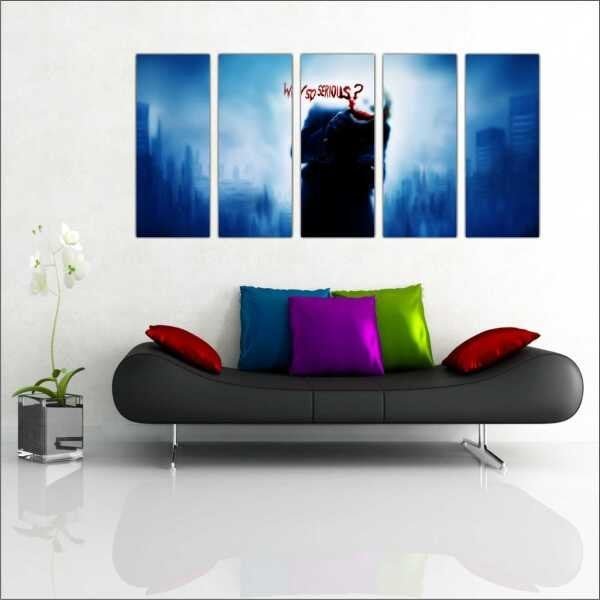 Quadro Decorativo Coringa Joker Batmam Heróis Cinema Salas Interiores Mosaico 5 Peças Com Moldura - 4