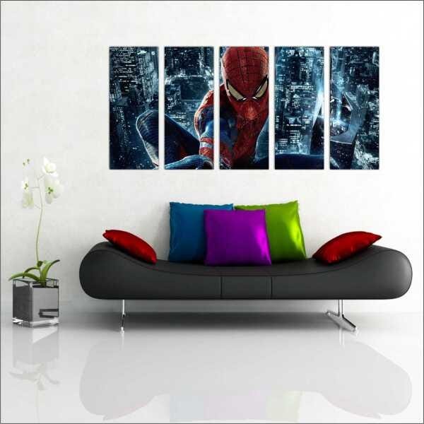 Quadro Decorativo Homem De Ferro Super Heróis Salas Interiores Mosaico 5 Peças Com Moldura - 2