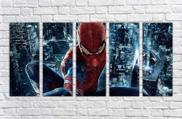 Quadro Decorativo Homem De Ferro Super Heróis Salas Interiores Mosaico 5 Peças Com Moldura - 1