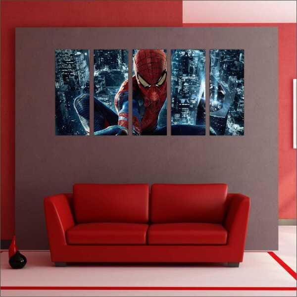 Quadro Decorativo Homem De Ferro Super Heróis Salas Interiores Mosaico 5 Peças Com Moldura - 3