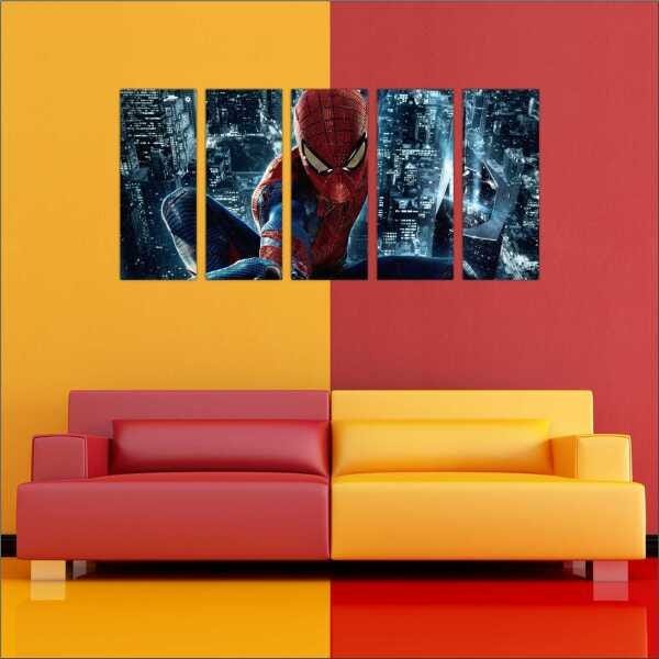 Quadro Decorativo Homem De Ferro Super Heróis Salas Interiores Mosaico 5 Peças Com Moldura - 5