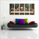 Ver imagem 1 de Quadro Decorativo Santa Ceia Jesus Apóstolos Religiosidade Salas Interiores 5 Peças Com Moldura