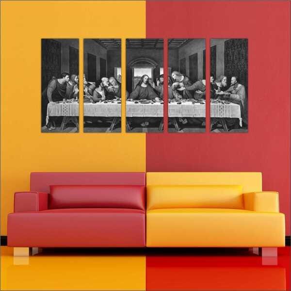 Quadro Decorativo Santa Ceia Jesus Apóstolos Religiosidade Salas Interiores 5 Peças Com Moldura - 4