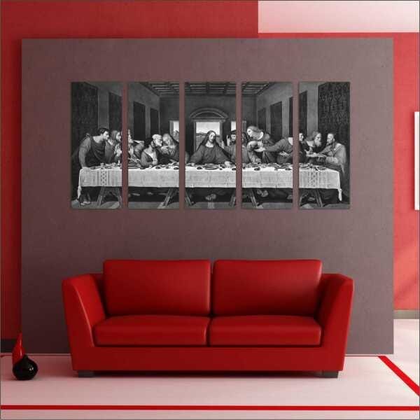 Quadro Decorativo Santa Ceia Jesus Apóstolos Religiosidade Salas Interiores 5 Peças Com Moldura - 2