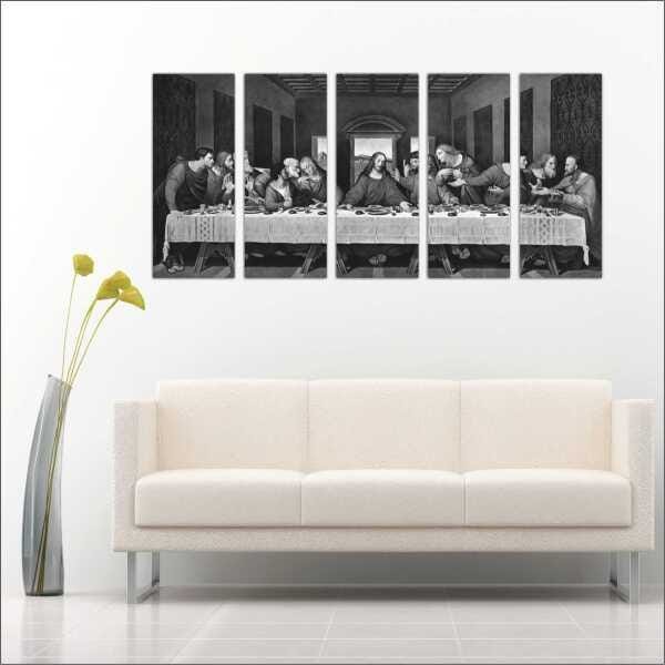 Quadro Decorativo Santa Ceia Jesus Apóstolos Religiosidade Salas Interiores 5 Peças Com Moldura - 3
