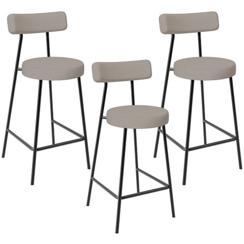 Kit 03 Banquetas Baixa para Cozinha Sala de Jantar Bancada Milão L02 Linho Bege - lyam decor Lyam de