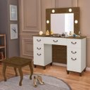 Ver imagem 1 de Penteadeira camarim com LED porta joias e Banqueta 100%MDF Seul Malbec Off White