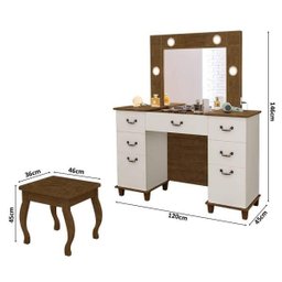 Penteadeira camarim com LED porta joias e Banqueta 100%MDF Seul Malbec Off White - 4