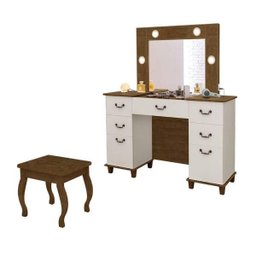 Penteadeira camarim com LED porta joias e Banqueta 100%MDF Seul Malbec Off White - 2