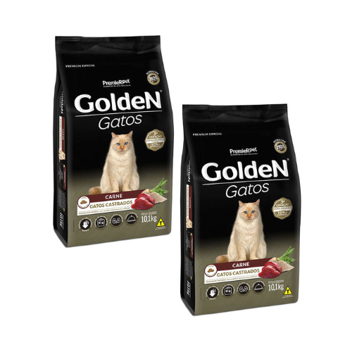 Kit 02 Unidades Ração Golden Gatos Castrados Sabor Carne 10KG