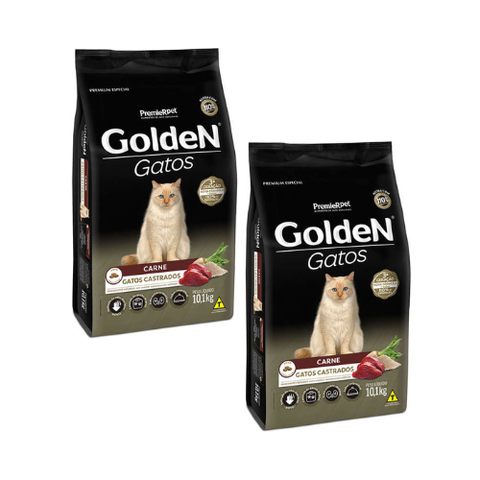 Kit 02 Unidades Ração Golden Gatos Castrados Sabor Carne 10kg