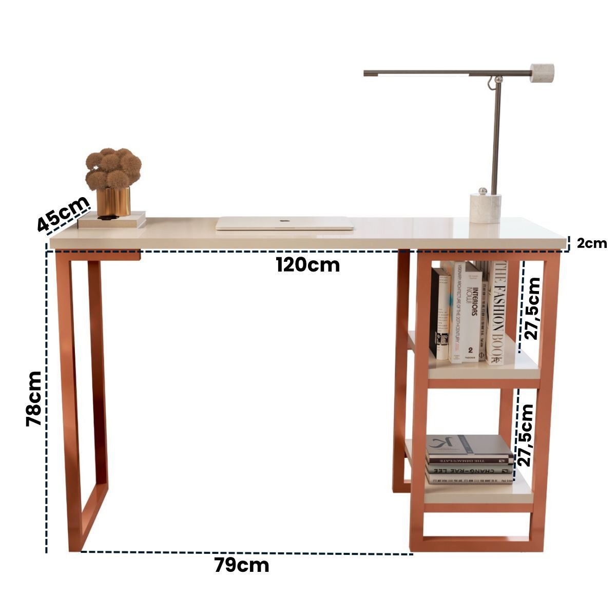 Escrivaninha Mesa Home Office Estilo Industrial Cairo 120cm - Cobre/Off White - 4