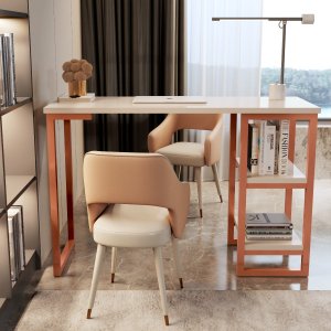 Escrivaninha Mesa Home Office Estilo Industrial Cairo 120cm - Cobre/Off White