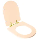 Ver imagem 2 de Assento Sanitário Poliéster Carrara Rosa Floral para vaso Deca Com Ferragem Dourada