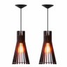 Kit 2 Luminárias Lustre Pendente Madeira Vazado Aletado Soq E27 13x25cm Cor:café - 1