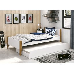Cama Babá Solteiro com Auxiliar Simba Branco Fosco com Madeira - Reller - 2